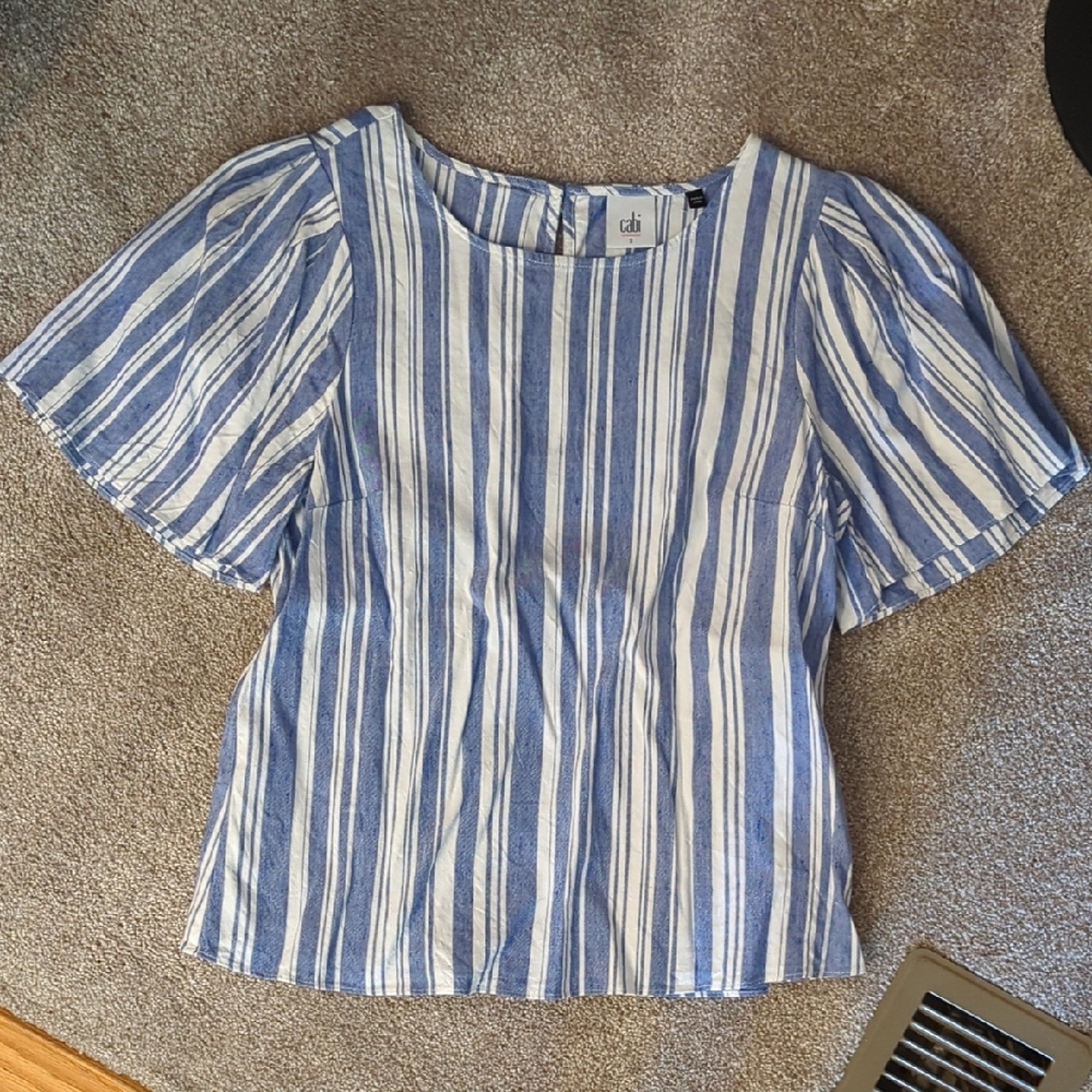 CAbi 5343 Women's Blue and White Striped Blouse Small